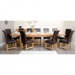 Bordeaux Solid Oak Grand Dining Table and 12 Brown Chairs